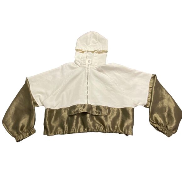 Zara Women Shiny Metallic Pullover Streetwear Color block Cropped Hoodie M - Picture 5 of 9